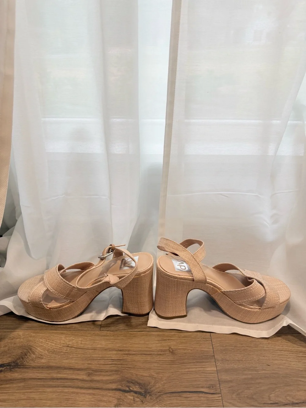 Dolce Vita Beige Woven Platform Sandals with Ankle Strap